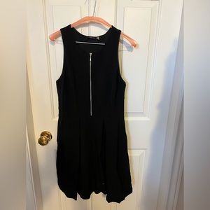 Black Sleeveless Mini Dress with Front Zipper